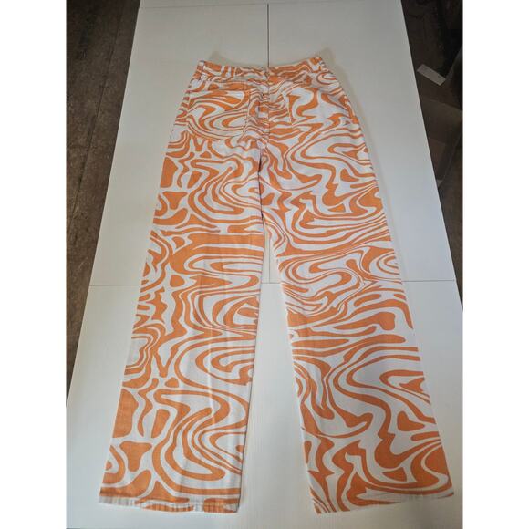 Shein Icon High Waisted Orange White Groovy Jeans Women's 6 US 3529 - Picture 3 of 8